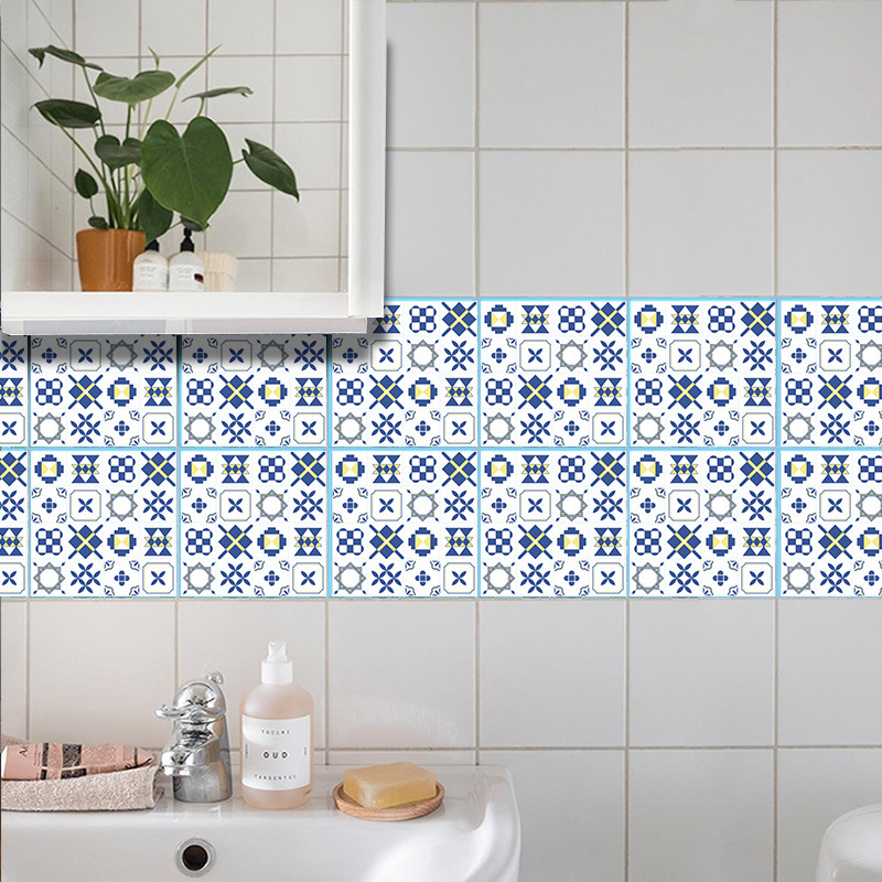 Fashion Blue White Geometric Tile Decoration Wall Stickers display picture 4