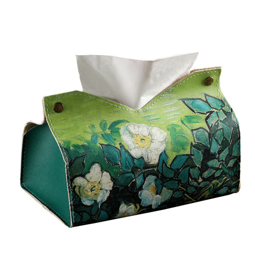 White rose under the moon oil painting tissue box light luxury style living room home desktop paper box high-end car paper box