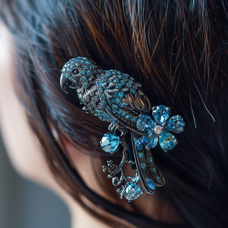 Luxury Jewelry High-end Brand Vintage Hair Accessories Bird Parrot Zircon Hairpin Stereo Animal Customized Headwear