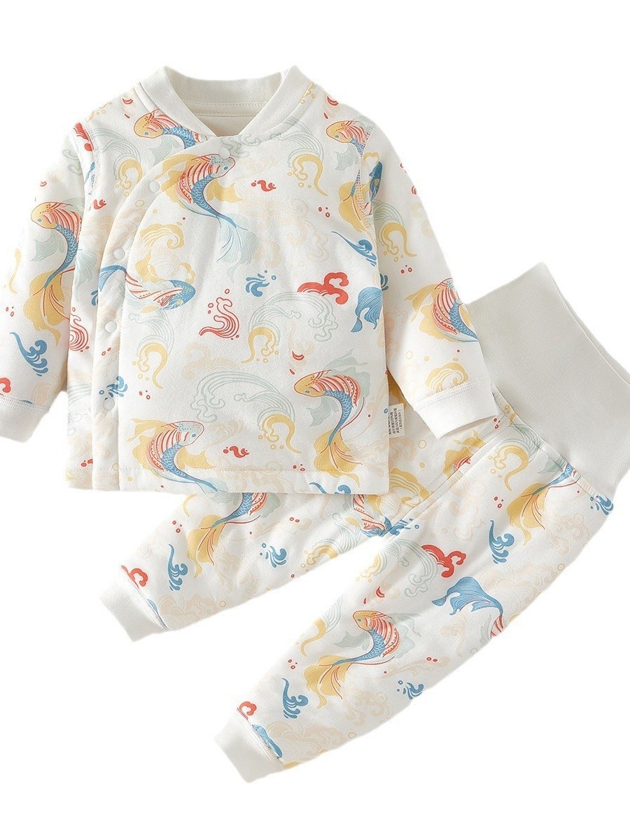 Bebé acolchado traje otoño e invierno bebé de un año de edad-ajuste de ropa de otoño de cintura alta protección del vientre caliente split abrigo