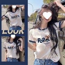 舒适美式复古正肩恤女士恤短袖白色宽松薄款上衣夏季新款潮