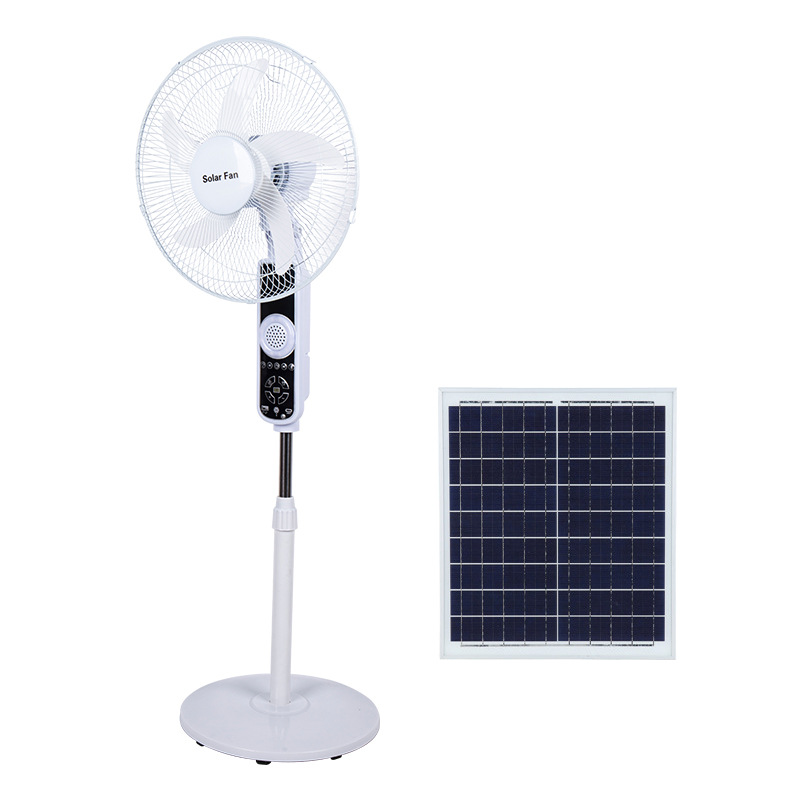 Ventilador de piso con música Bluetooth de 16 pulgadas, vertical de carga con panel solar, control remoto, ventilador de emergencia de corte de energía interior y exterior