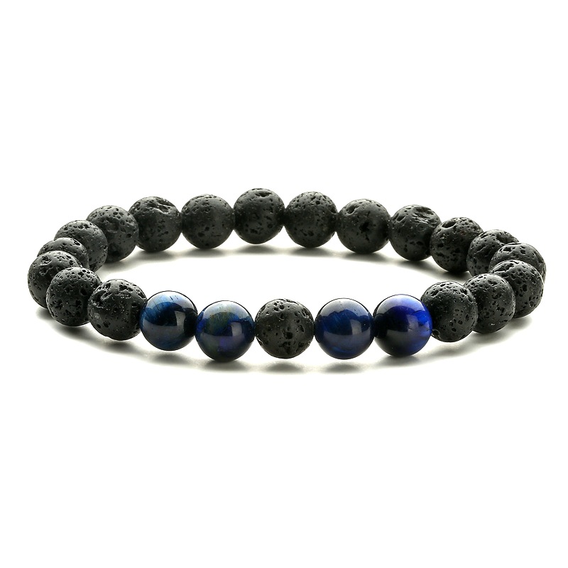 Amazon Venta caliente 8mm Tigre ojo piedra volcánica pulsera energía lava piedra tejida pulsera de pareja ajustable