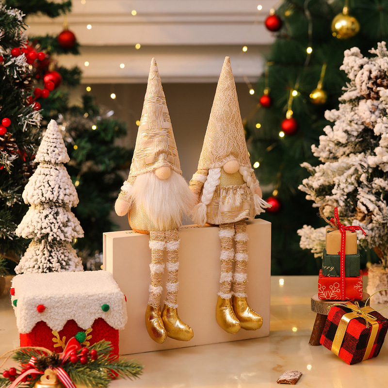 クリスマス装飾北欧スタイルの装飾人形クリスマスパーティーウェアゴールデン顔のない老人人形ウィンドウ装飾|undefined