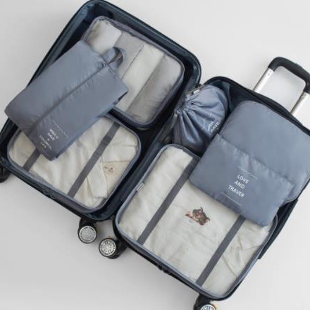 Set de bolsas de viaje de sarga, organizadores de ropa 6–8 piezas para maleta.