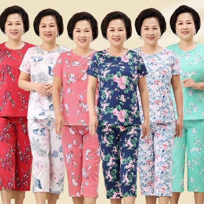 Pure Cotton Loose-Fitting Loungewear for Middle-Aged and Elderly Women, Round-Neck Summer Short-Sleeved Undershirt, Suitable for Wearing Outside