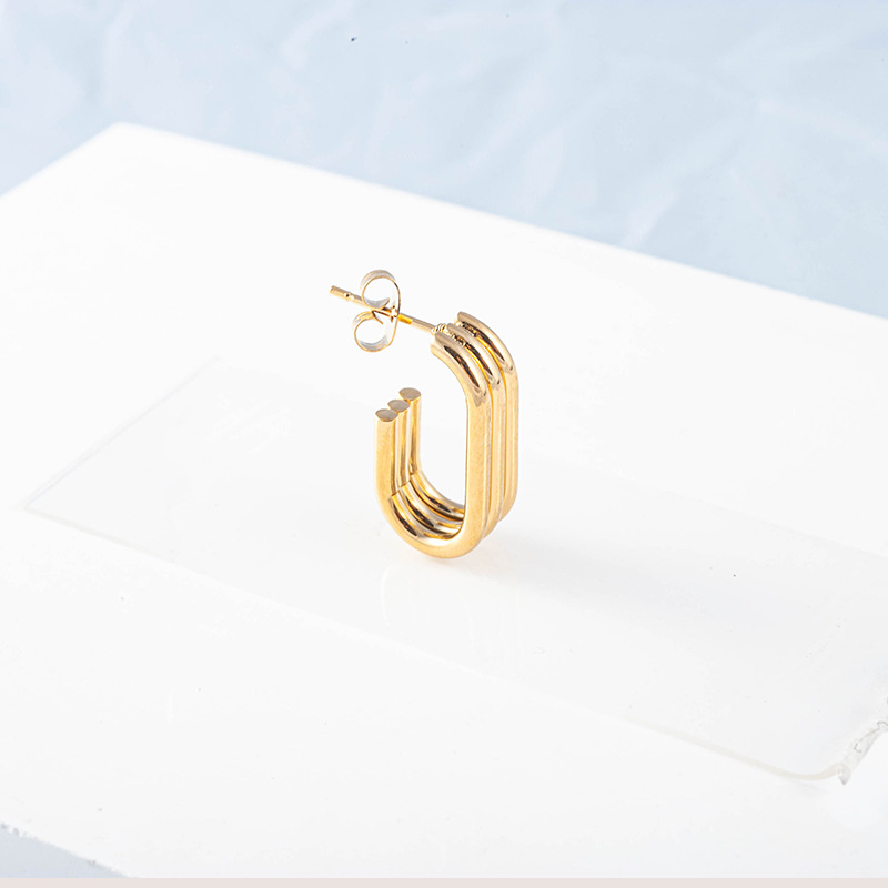 Pendientes geométricos de triple capa en forma de U, de acero inoxidable, diseño elegante y de nicho, versátiles, joyería europea/americana