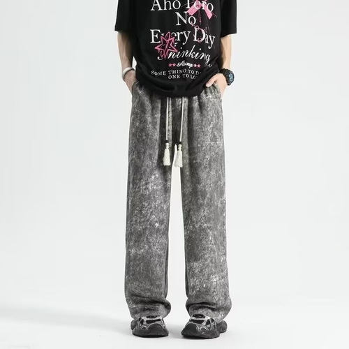 Dyed tie-dye corduroy pants for men, autumn and winter version, straight-leg loose wide-leg long pants, American lined sweatpants, cool and casual style