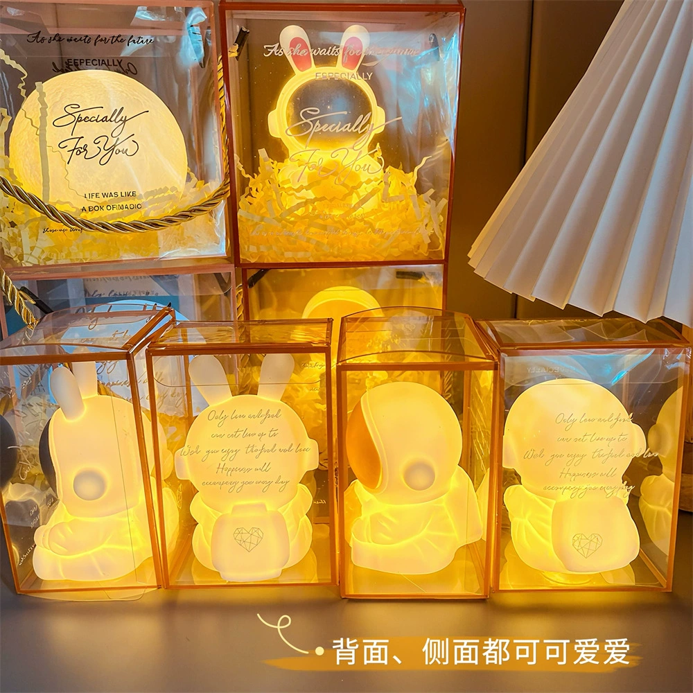 Astronaut night light, space rabbit design, portable warm LED lamp (gift box options)