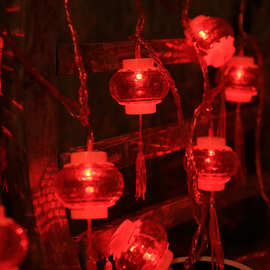 LED水晶灯笼灯串窗帘灯厂家直供新年春节婚庆屋檐装饰喜福闪挂件