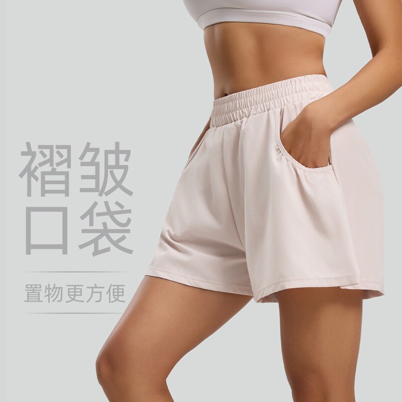 Cross-Border Distribution of Pocket Pleated Yoga Pants, Loose Casual Running Sports Shorts, High-Waisted Breathable Three-Quarter Pants for Outerwear