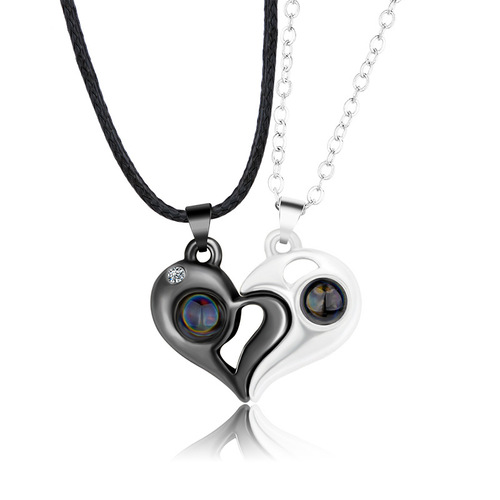 Love Mood Couple Necklace Pair Magnetic Attraction Projection Stone 100 Languages I Love You Qixi Valentine's Day Gift