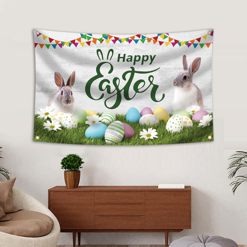 Cross-border 2025 New Easter Banner Festival Photo Party Decoration Flag Rabbit Festival Egg Background Cloth