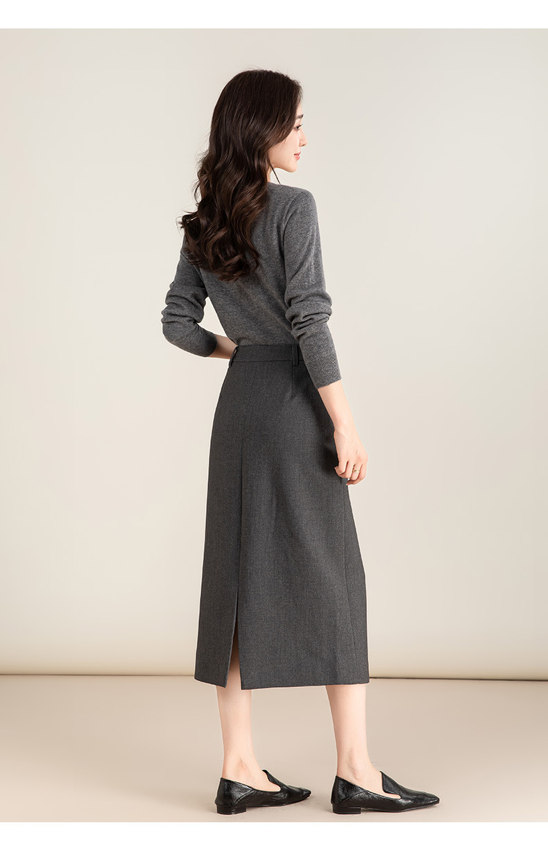 Chân váy midi xẻ tà dáng suông chất len Tencel xám đậm — Màu thẻ chi tiết 27
