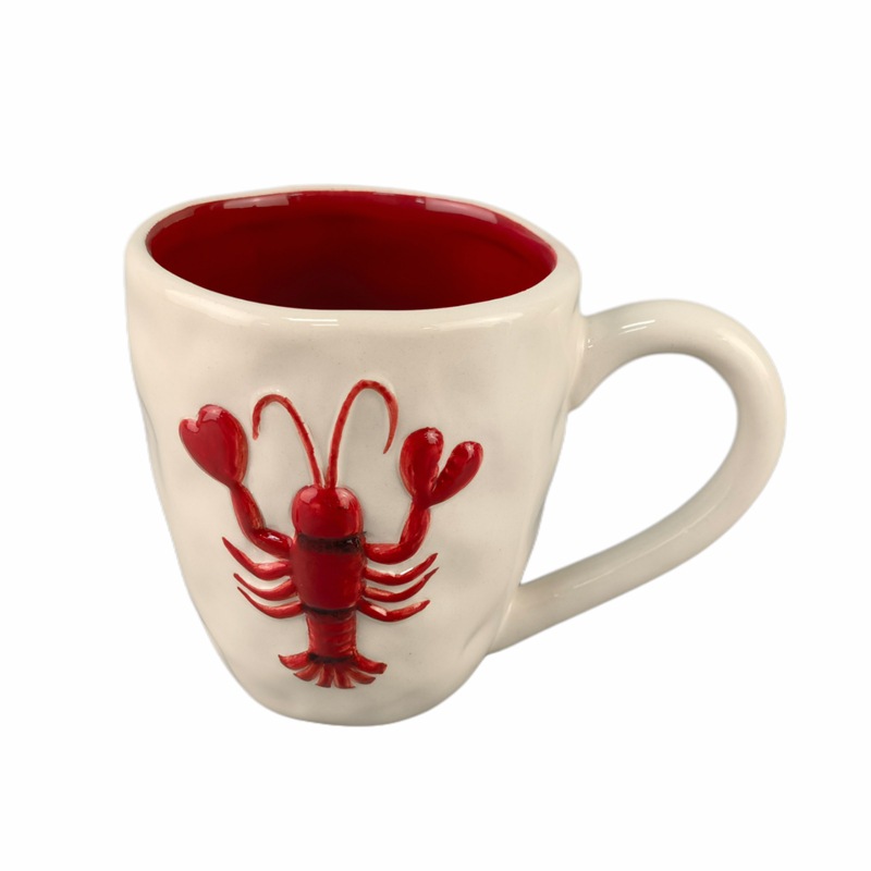 Taza de café de cerámica de cangrejo de río 3D en relieve creativo Serie marina tridimensional divertida Taza de animales Taza de agua de cangrejo