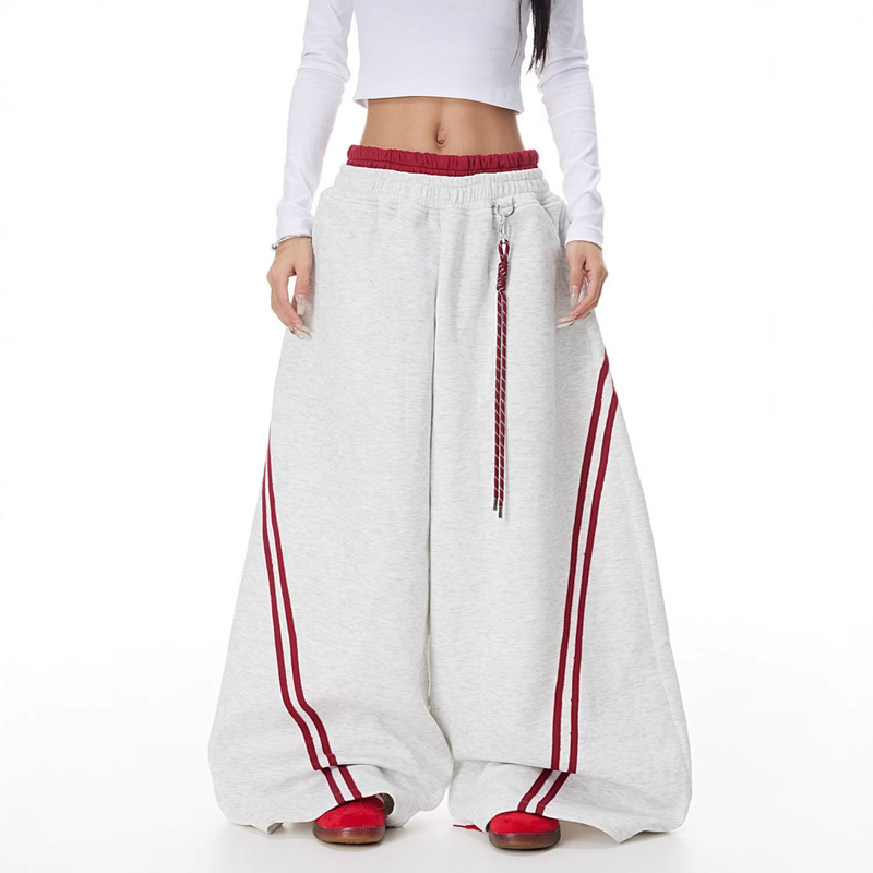 Cross-Border American Retro Striped Patchwork Color-Block Double Waistband Jogger Pants Unisex Jazz Dance Wide-Leg Pants Casual Pants