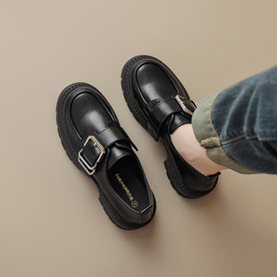 Weiwei Girl 538-12 One-word Buckle Thick Bottom Loafers Women's Retro British Small Leather Shoes Soft Bottom Single Shoes Women
