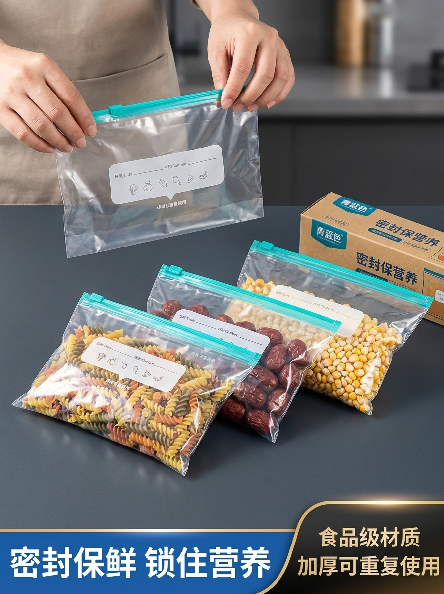 Cross-border thickened fresh-keeping sealed bag household ziplock self-sealing plastic packaging bag refrigerator freezer special sealed