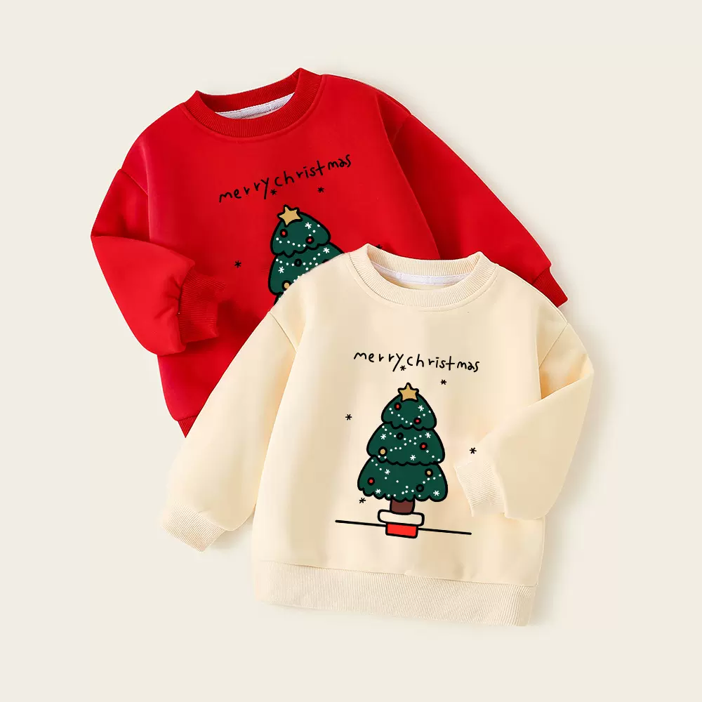 男女童新年圣诞节儿童服装氛围感衣服装红色加绒洋气秋冬加绒卫衣