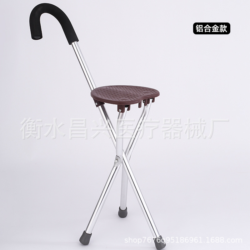 1,2 grueso asiento en forma de corazón plegable muleta con taburete Taburete de mano de aleación de aluminio grueso brillante fábrica al por mayor Silla de mano