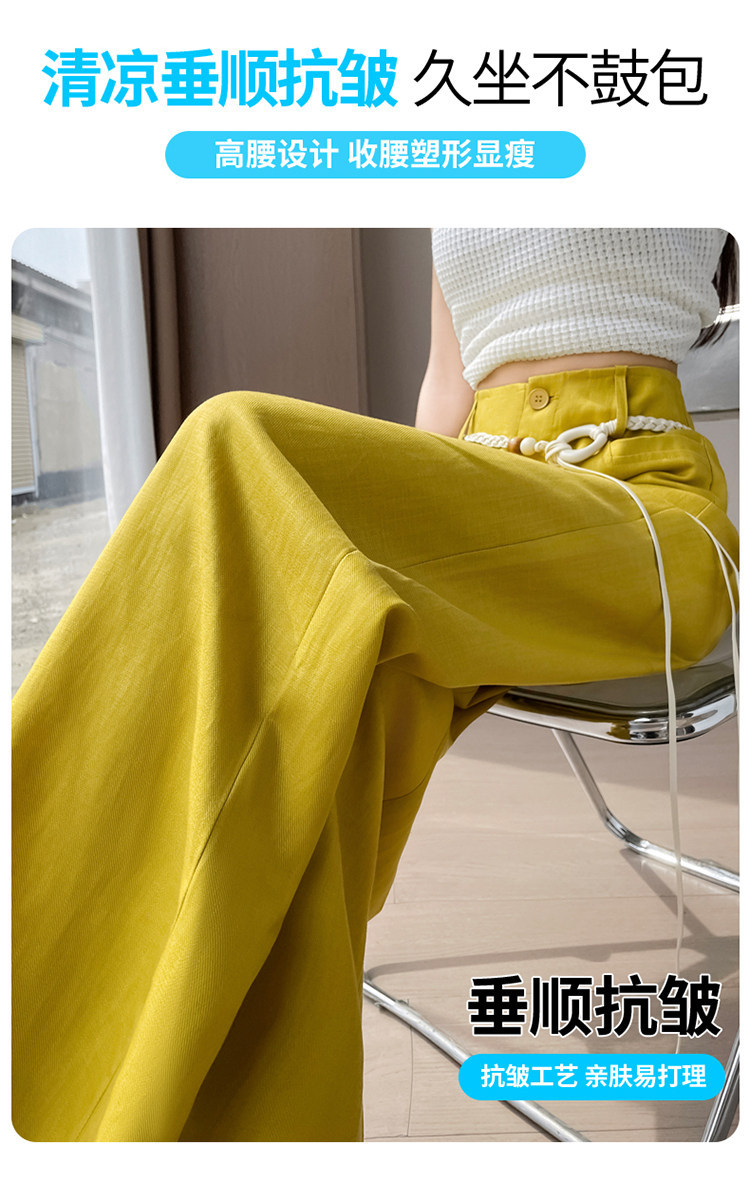 Quần culottes nữ ống rộng vải lanh cạp cao thắt lưng bản to — Màu đen thông thường chi tiết 28