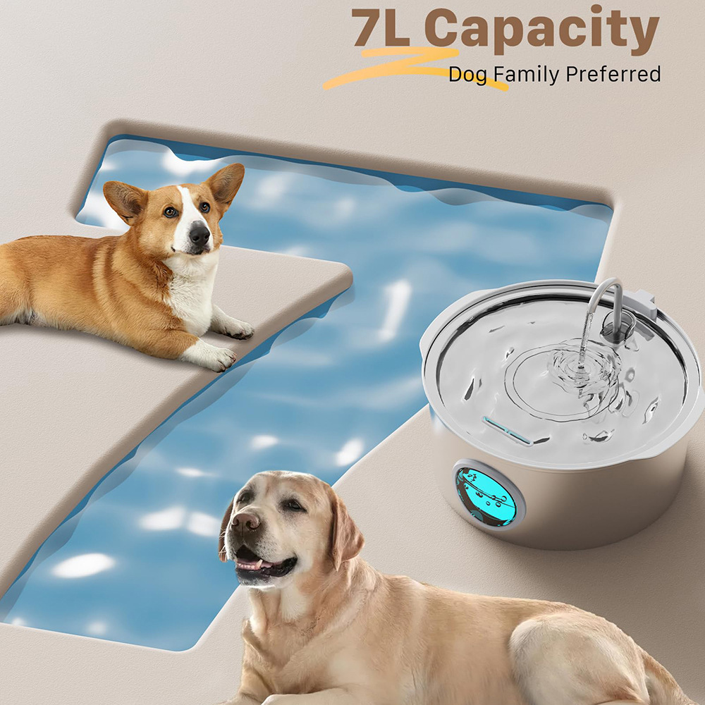 Explosiones transfronterizas 7L de acero inoxidable para mascotas tipo pista redonda de gran capacidad LED para gatos y perros