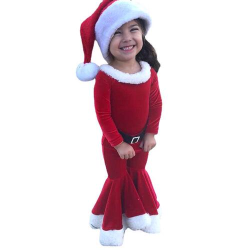 European and American Christmas clothing for children, Santa's helper cosplay costumes, winter long-sleeved tops with flared pants for girls