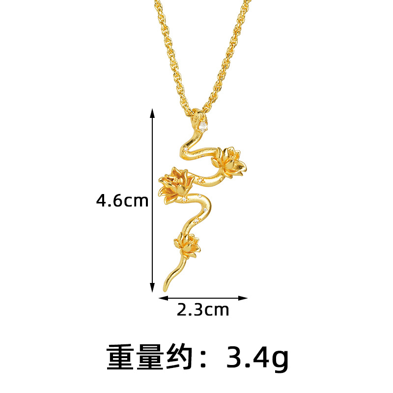 Colgante de oro de arena vietnamita transfronterizo, colgante de serpiente de espíritu pequeño de loto con incrustaciones de diamantes retro, joyería de alta gama salvaje femenina al por mayor