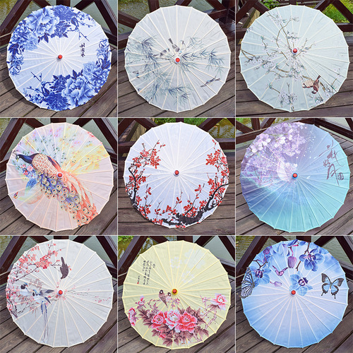 Guochao Retro Immortal Atmosphere Ancient Costume Hanfu Silk Rain Umbrella Decor Ceiling Dance Performance Oil Paper Umbrella Ancient Style Umbrella Batch