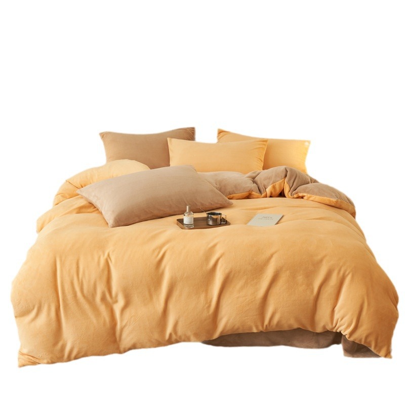 Simple engrosado leche de lana de cuatro piezas invierno cálido edredón cubierta sábanas de lana de coral de cuatro piezas leche de lana de cama gazza