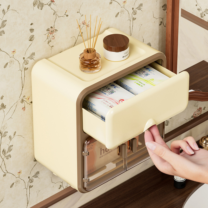 Caja de pañuelos de papel colgada en la pared de leche sin perforación, papel de extracción, estante impermeable, caja de pañuelos de papel colgada en la pared del baño