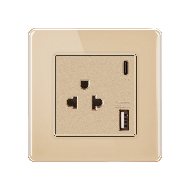 外贸开关插座86玻璃灰色一开五孔usb墙壁暗装面板批英美南非泰标