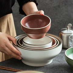日本式の粗陶のご飯の碗のレストランの特色の陶磁器の顔の碗のレトロな家庭の食器のホテルの新型の灰色の緑色のスープの碗