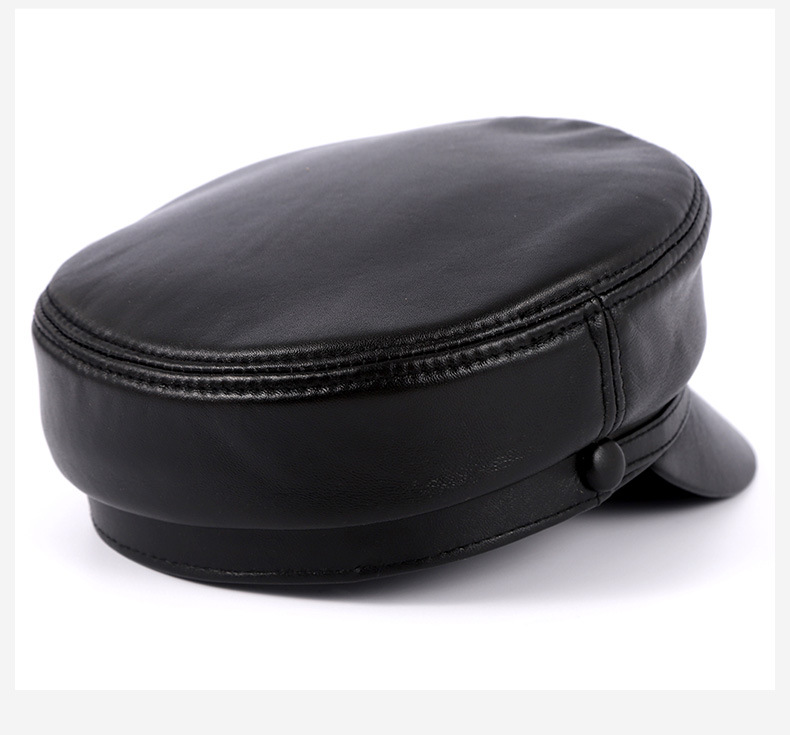 Cadet Cap Black Genuine Leather Biker Motorcycle Ball Flat  display picture 3