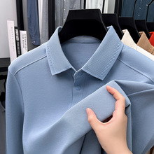 中年男士翻领丝光棉长袖POLO衫秋季新款商务百搭纯色休闲透气T恤