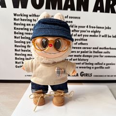 labubu娃衣17cm秋冬卡其色一二三代拉布布衣服通用大牌娃衣套装