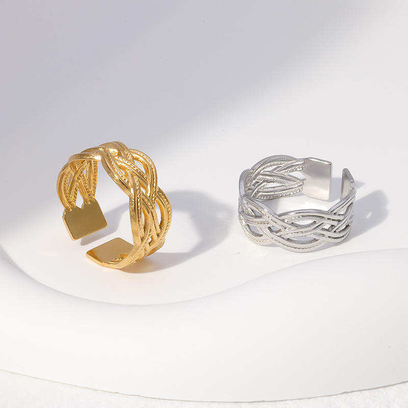 6g Weight 0.03µm Gold Plating Thickness Ig Style Simple Style Solid Color Stainless Steel Plating Hollow Out Open Ring