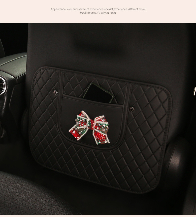 Christmas Style Fashionable Bowknot Car Seat Back Anti-Kick Pad, Car Seat Back Anti-Dirt Pad with Storage Strap