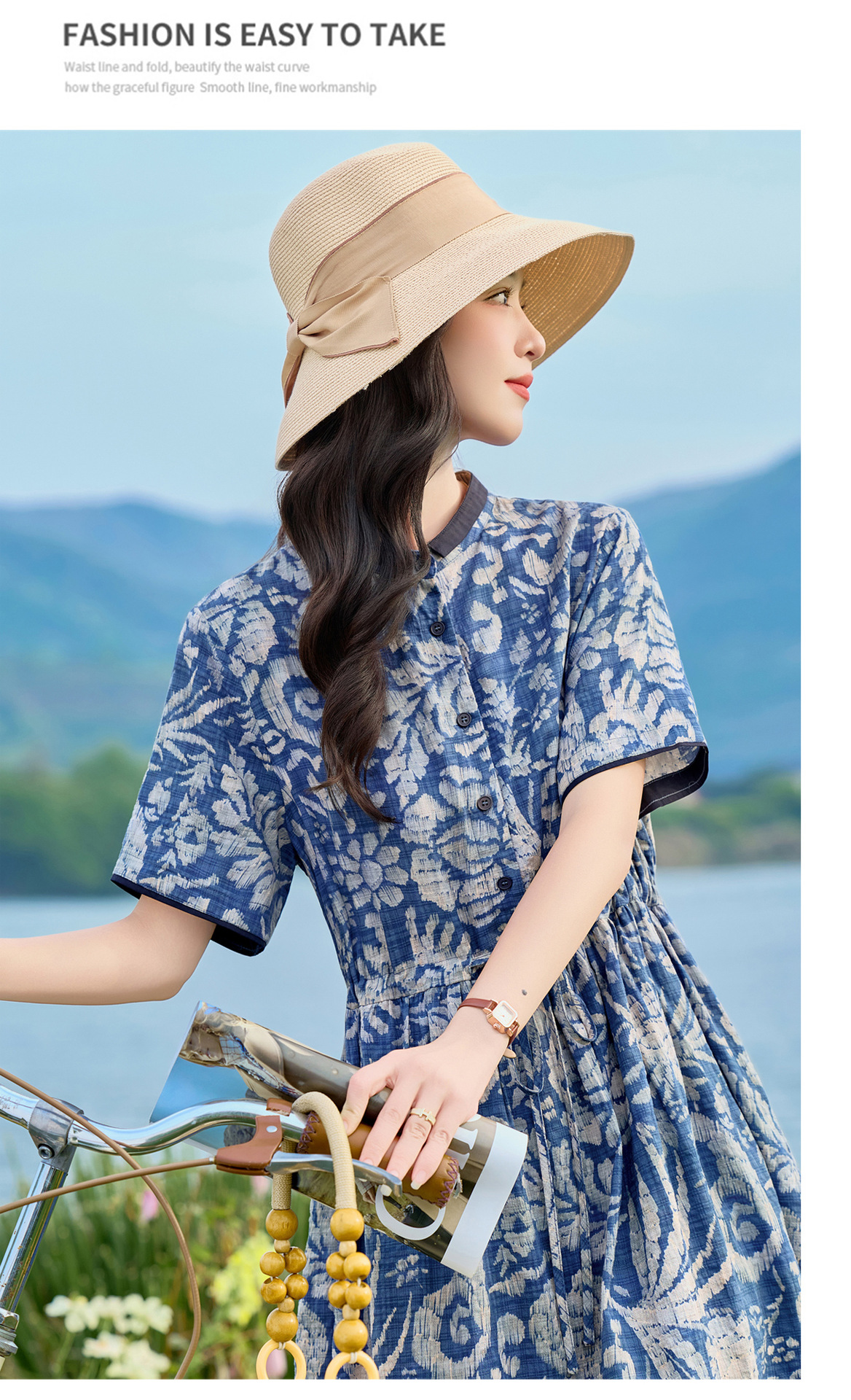 Đầm maxi nữ thắt eo họa tiết hoa nhí dáng suông rộng NI825 — Xanh lông mòng đen chi tiết 19