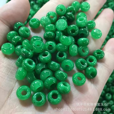 Jadeite Dry Green Ring Full Green Thickened Large Hole Yuhuan Tielong Emerald Loose Beads Abacus Beads Accessories diy Jewelry