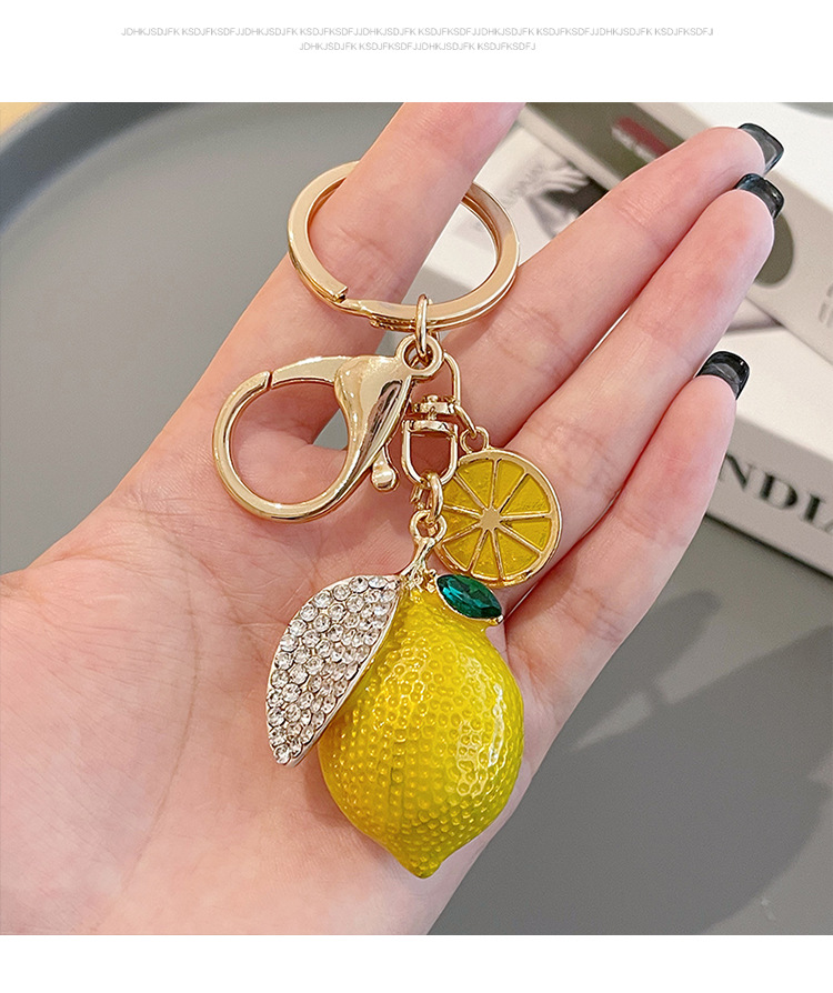 Cute Style Bag Cartoon Lemon Bag Pendant Keychain Alloy Rhinestones Unisex Cute Bag Pendant Keychain