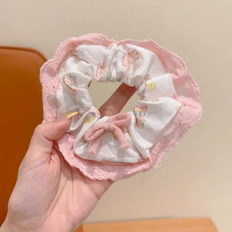 Primavera nueva corbata de pelo de intestino grueso para niños accesorios para el cabello de encaje dulce niña cabeza de bebé flor cuerda para la cabeza tocado de cuerda para el cabello japonés