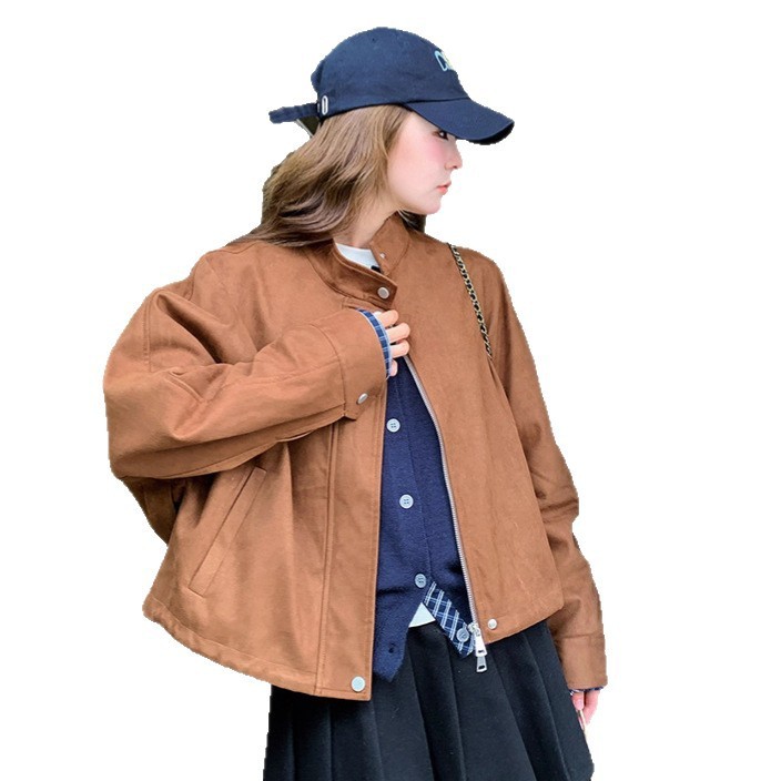 美拉德麂皮绒短外套女春秋2025新款韩系气质休闲复古夹克宽松显瘦|undefined