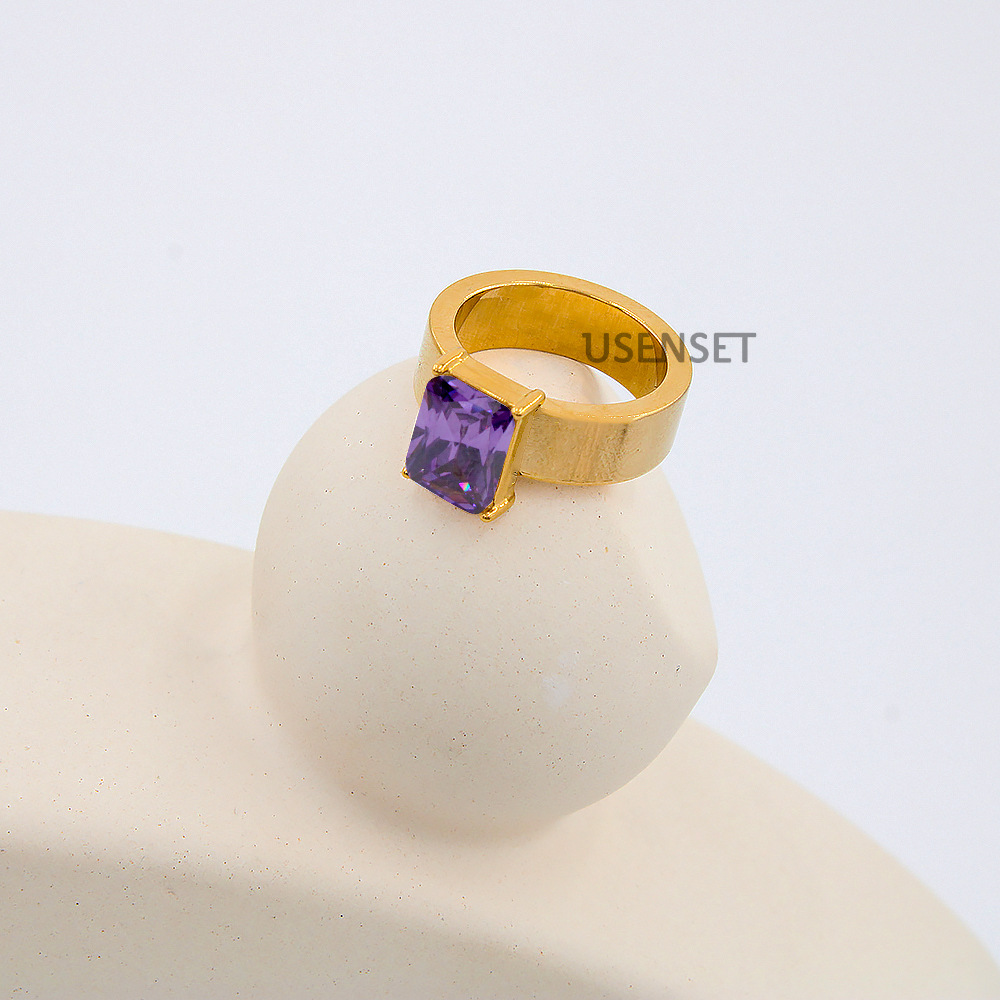 Fashion Geometric Stainless Steel Gold Plated Zircon Open Ring