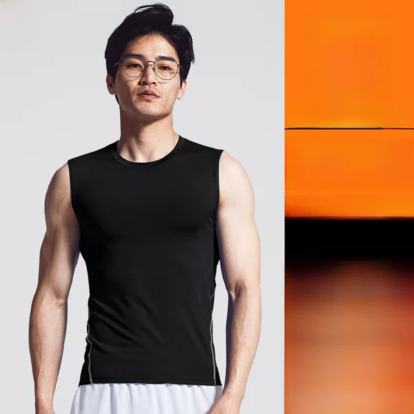 Men's Blank Shoulder Tight Body Building Fitness Yoga Vest Hurdle Running Training Base Top Sportswear