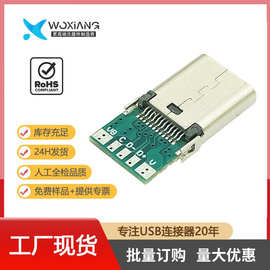 TYPE C母座24P夹板带板焊线 电阻5.2K5焊盘二芯四芯数据+充电母座