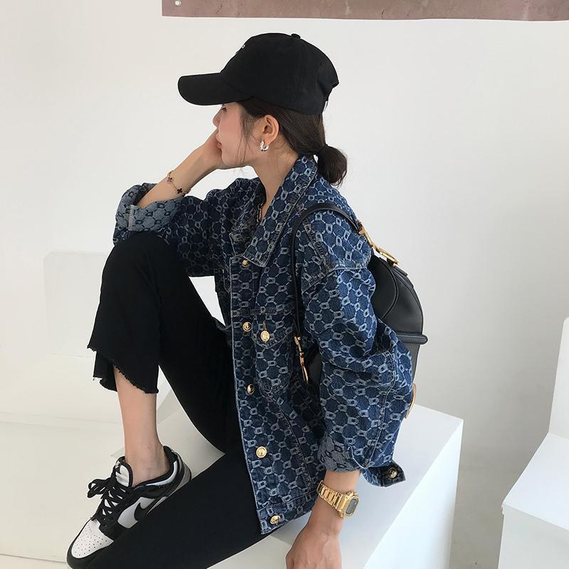 满印提花长袖牛仔外套女韩版宽松新款早秋休闲上衣春秋牛仔衣|undefined