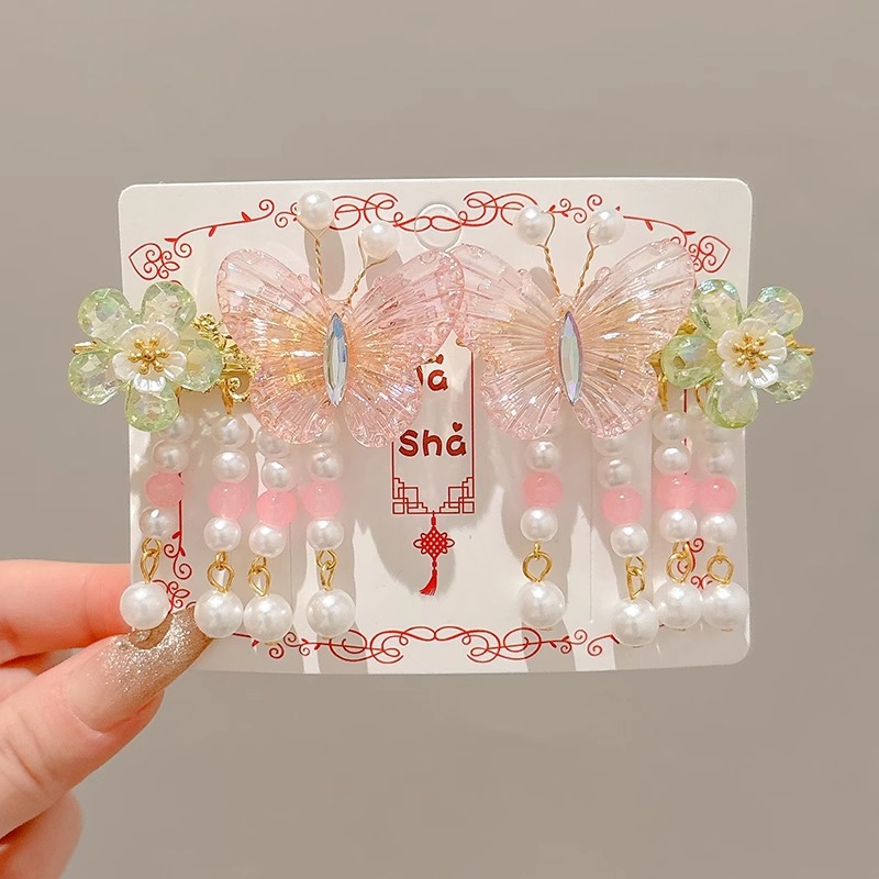 Niños flores de perlas para el cabello de mujeres estilo antiguo estilo Han toque de cabello de niña super inmortal estilo nacional tarjeta de cabello de niña pequeña para el cabello de clips