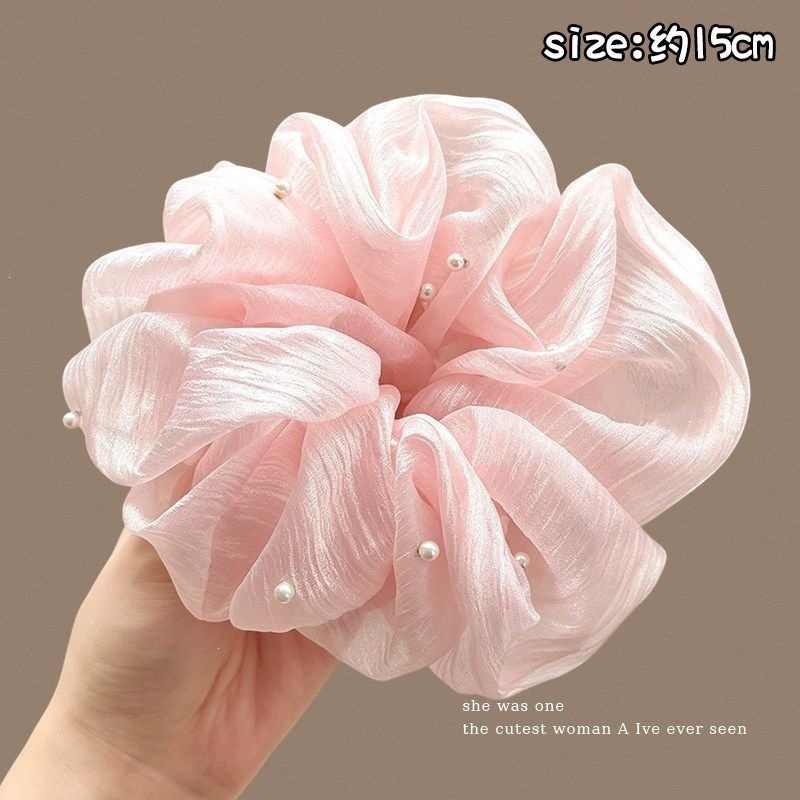 4# pink pearl mesh hair tie about 15cm