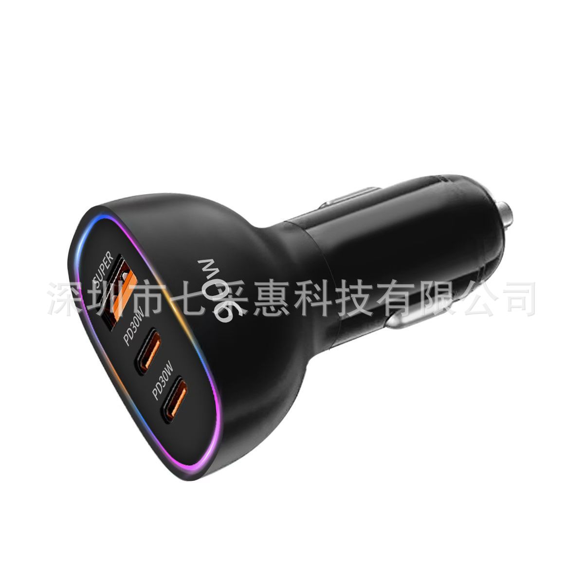 New 90W Car Charger with One to Three a Ports + Cc Port Flash Charging Multi-Port Three-Line Super Fast Charging with Extremely Fast Colorful Atmosphere Light